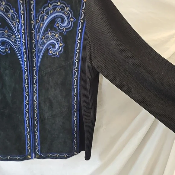 Vtg Bob Mackie Wearable Leather & Knit Jacket Embroidered Black Sz XL Statement! - Picture 7 of 16